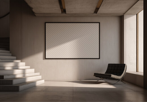 Horizontal Frame Mockup on Concrete Wall