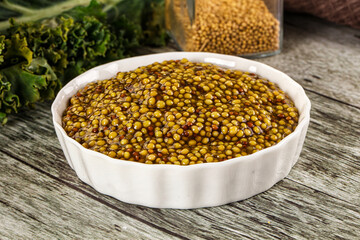 Mustard sauce with seeds in the bowl