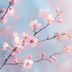 Delicate cherry blossom branches pastel background floral photography soft light close-up spring beauty