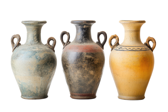 Set of old amphorae isolated image perfect for ancient pottery guides or cultural heritage graphics