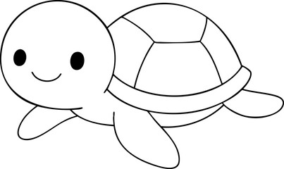 Cute cartoon turtle swimming happily in ocean