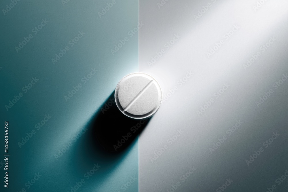 Leinwandbilder Single White Pill Displayed on a Contrasting Background Creating Bold Visual Impact With Soft Shadows Generative AI