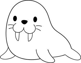 Cute cartoon seal with playful expression, featuring whiskers and tusks