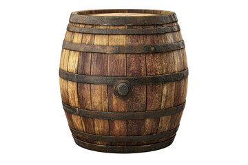 Obraz premium Traditional wooden barrel transparent image suitable for distillery brochures or classic beverage marketing designs