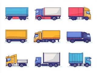 set of transport icons, set of trucks, line icon trucks on a white background 