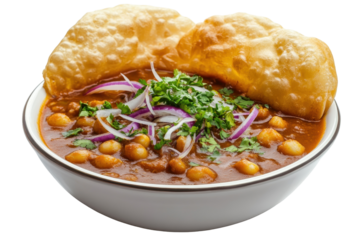 Chole bhature served in bowl isolated on white perfect for street food ads or festival flyers