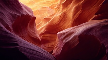 Sunlit sandstone formations and winding narrow passageways in antelope canyon, arizona, showcasing vibrant red and orange hues for a stunning desert landscape background