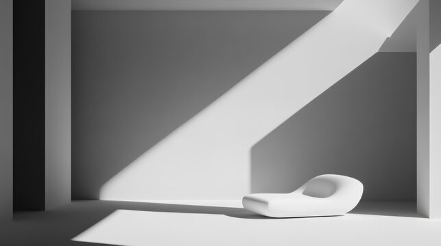 White chaise lounge in minimalist interior setting sunlight shadows
