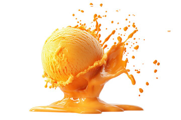 Fototapeta premium Ice cream scoop with orange splash illustration perfect for snack promotions or refreshing product campaigns