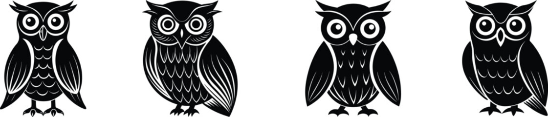 Fototapeta premium Owl Silhouettes: Four Unique Designs