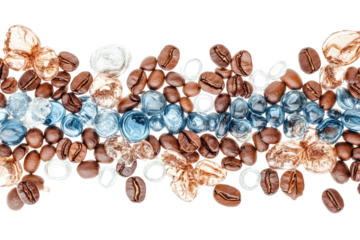 Panoramic view of coffee beans in transparent PNG format isolated on white for cafe branding designs