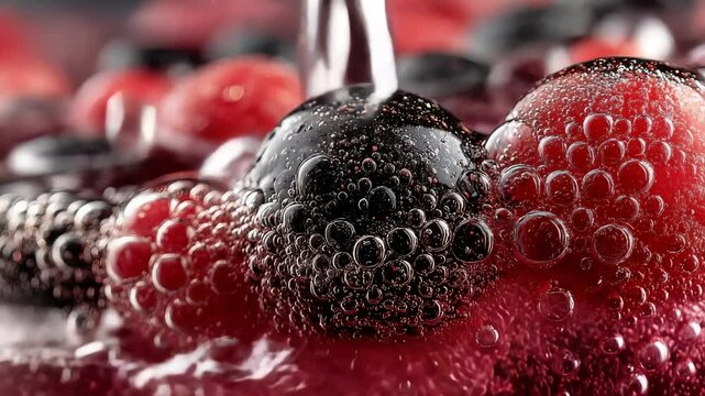 Berries fizz in vivid red carbonation