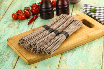 Raw dry bukwheat soba noodles