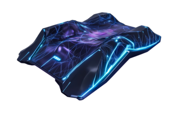 Futuristic waveform landscape with glowing grid network, cut out transparent