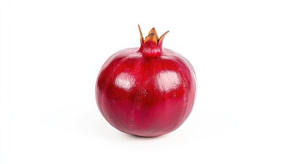 Ripe red pomegranate fruit closeup studio shot isolated white background