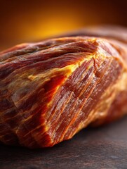 Close-up view of delectable cured meat block highlighting rich textures and colors creating an appetizing and enticing gourmet culinary experience captured with clarity