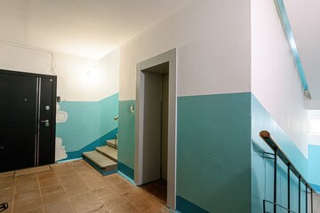 interior apartment public place, house entrance. doors, walls, staircase corridors