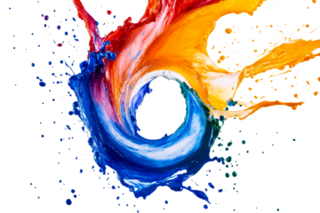 Vibrant multicolored paint swirl, circular motion effect, cut out transparent