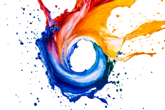 Vibrant multicolored paint swirl, circular motion effect, cut out transparent