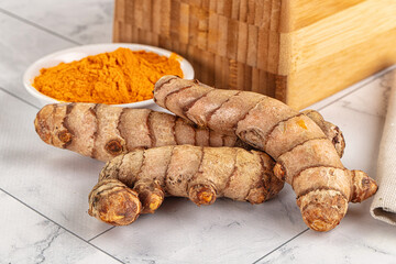 Fresh aroma tumeric roots heap