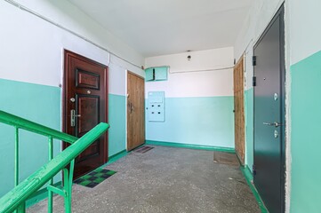 interior apartment public place, house entrance. doors, walls, staircase corridors