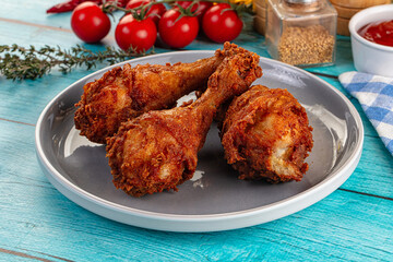 Crispy fried chicken drumsticks leg