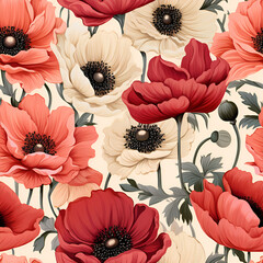seamless background with poppies flowers