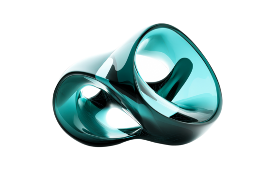 Teal flowing torus, transparent glossy loop, twisting shape, cut out transparent