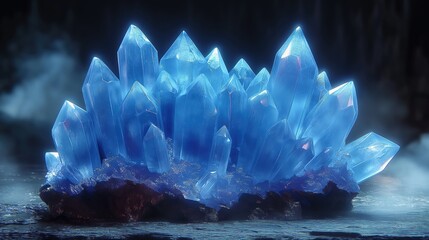Neon Blue Glow Crystal Cluster in Dark Setting
