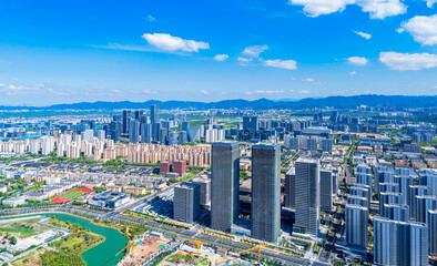 Naklejka premium Aerial view of Future Science and Technology City, Hangzhou, Zhejiang, China