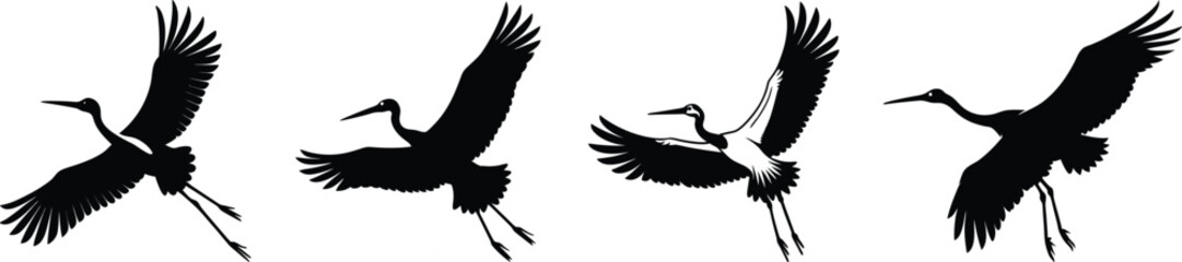 Obraz premium Crane Flight Silhouettes: Four Elegant Designs