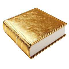 Obraz premium A gold book with white pages rests on a colorful striped background