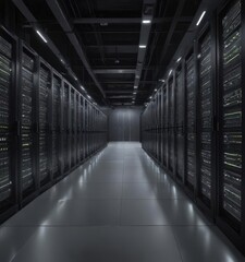 Rows of humming servers in a modern data center , rackmount, IT infrastructure, cooling