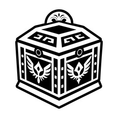 A glyph style icon showing pandora box ancient tattoo
