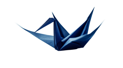 Origami Paper Crane Folded, Blue Symbol, Isolated, cut out transparent