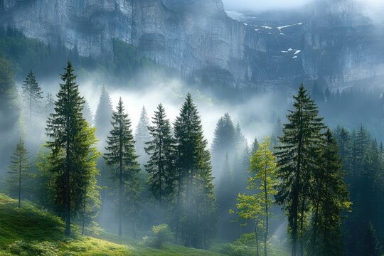 Misty alpine forest