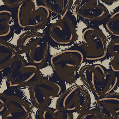 Neutral Colour Heart Abstract Brush Strokes Seamless Pattern Design