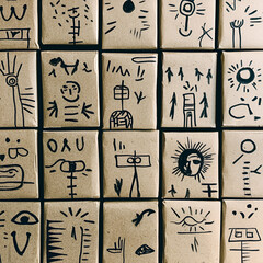 Obraz premium Creating informal doodles on kraft paper home studio art project cozy environment close-up view natural aesthetic