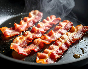 Crispy Fried Bacon Strips In Pan