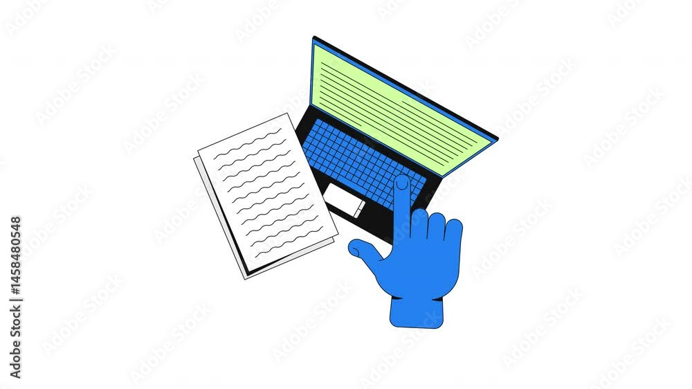 Poster study data 2d onboarding ui animation. document processing, digitization. e-learning. finger pointin