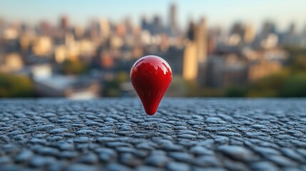 Red map marker on city backdrop