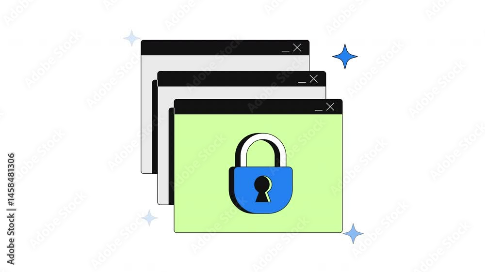 Poster access denied 2d onboarding ui animation. security, privacy, user data protection. sparkles browser 