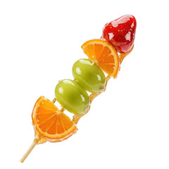 Tanghulu Style Fruit Skewer, isolated on transparent background.