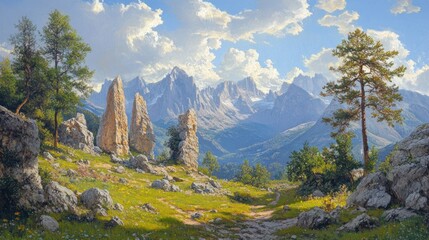Majestic Mountain Vista: A Serene Landscape Painting