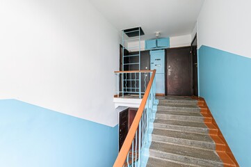 interior apartment public place, house entrance. doors, walls, staircase corridors