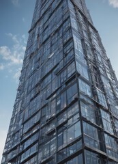 Sleek skyscraper rising, glass and steel frame,  foundation,  materials