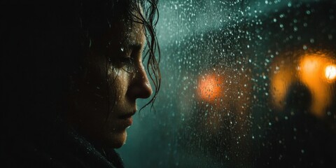Woman Silhouette in Rainy Atmosphere