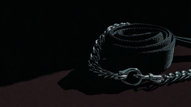 Minimalist coiled leash with metallic element chain attachment exemplification