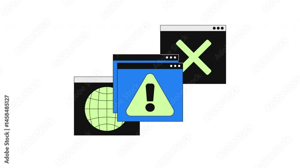 Poster system error alert popups 2d onboarding ui animation. connectivity problems. software crash, failed.