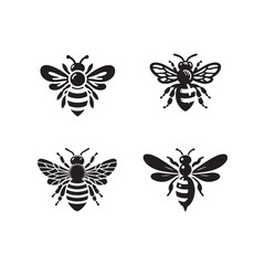 set of realistic bee icons